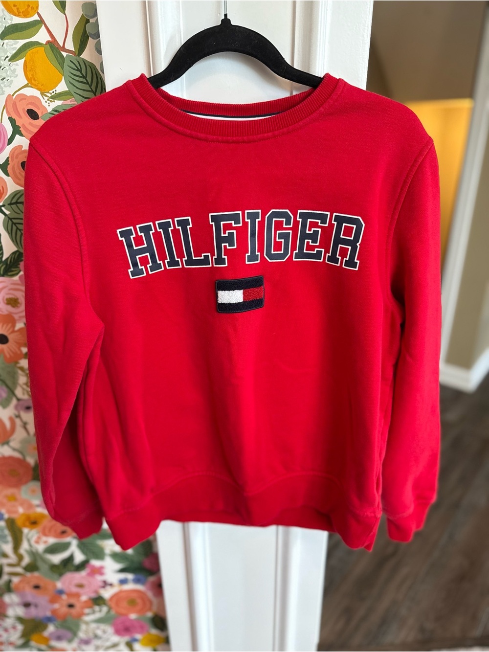 Tommy Hilfiger Red Crewneck with Navy & White Logo Trim